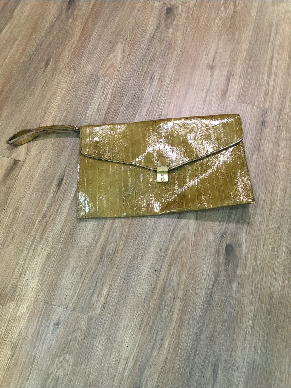 Glossy Olive Green Envelope Clutch Wristlet